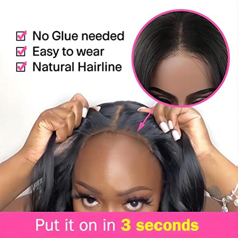 ISEE Hair Glueless Wear and Go Wigs for Beginners Lace Front for Black Women Human Hair Short Straight Bob Human Hair Wigs Lace Pre Cut 14 Inch