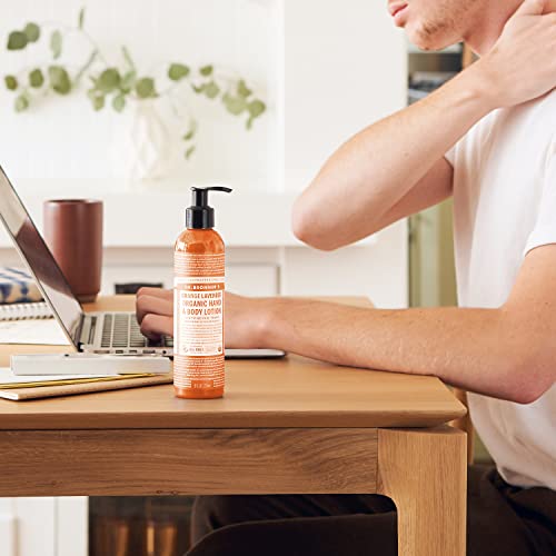 Dr. Bronner's 3-in-1 Orange & Lavender Organic Hand and Body Lotion, Made with Organic Oils, Used for Hands, Face and Body, Certified Fair Trade & Vegan Friendly, 236ml Recycled Bottle
