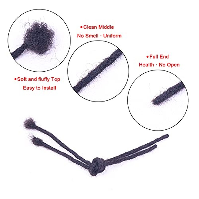 0.6cm Width 4 Inch 100 Strands 100% Human Hair Loc Extensions, Full Handmade Dreadlock Extensions for Men Women Kids Can Be Dyed and Bleached with Needle and Comb Unprocessed Natural Black