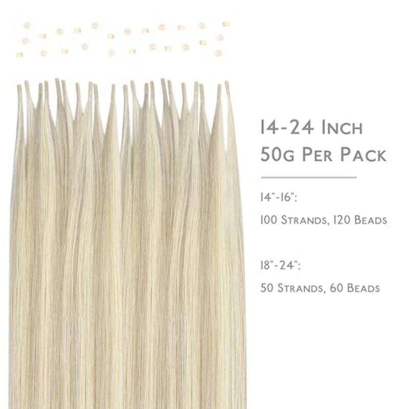 WENNALIFE I Tip Hair Extensions Human Hair, 50g 50s 20 Inch Ash Blonde Highlighted Platinum Blonde Remy Itip Human Hair Extensions Invisible Itips Straight I Tips Fusion Extensions Real Human Hair