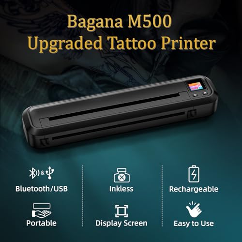 Bagana Thermal Tattoo Stencil Printer, M500 Wireless Bluetooth Tattoo Printer Machine with 10pcs Transfer Paper, Portable Stencil Machine Kit for Tattooing Compatible with Phones, Tablets & PC