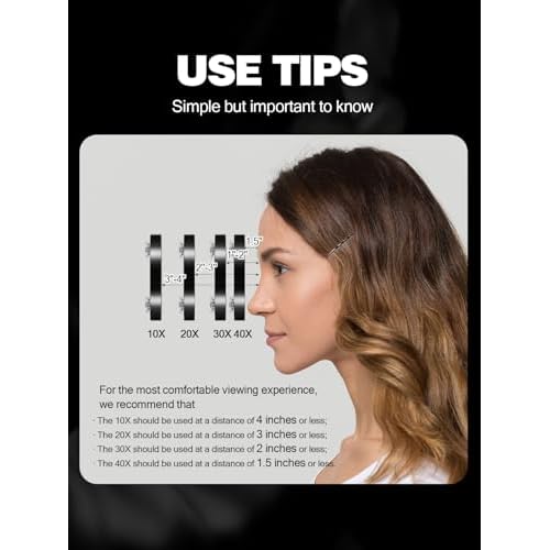 20X/30X/40X Magnifying Mirror with Suction Cups and Tweezers Set, 3.5 inches Travel Magnified Makeup Mirror, Black, 3PCS