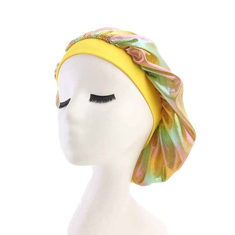 Satin Sleep Cap Satin Bonnet Night Head Cover Sleeping Soft Hair Turbans for Women and Girls (D-Holographic 6PK)