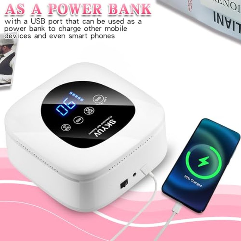 Rechargeable UV LED Nail Lamp, SKYUV Cordless Nail Dryer for Gel Polish, UV Nail Lamp with 4 Timers Setting and LED Touch Screen, Professional Curing Lamp Light with 30 Beads for Salon and Home