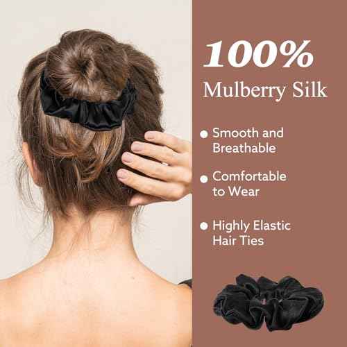 4 Pack 100% Mulberry Silk Scrunchies, Soft Silk Hair Ties for Hair No Damag Scrunchies Christmas Stocking Stuffers Gifts for Women Girls