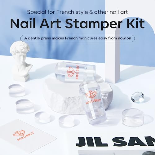 Modelones French Tip Tool- 6 Pcs Nail Stamp French Manicure Kit Suitable for DIY Together with Gel Nail Polish Art Tips Printing Tool Kit