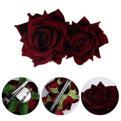 3 Pcs Rose Flower Hair Clip Rose Brooch Flamenco Dancer Hairpin Mexican Hair Accessories for Woman Girls Wedding Party Mother's Day Halloween Costume (2 Styles) (Dark Red)