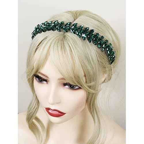 Green Rhinestone Headband Wedding Hair Accessories for Brides Tiaras for Women and Girls Goddess Costume Hair Decoration Party Prom Bridesmaid Gifts