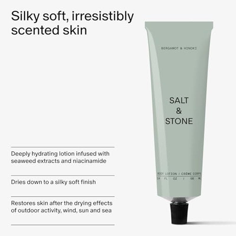 Salt & Stone Body Lotion for Women & Men | Hydrates, Nourishes & Softens Skin | Restores Dry Skin | Fast-Absorbing | Cruelty-Free & Vegan (100 ml) (Bergamot & Hinoki)