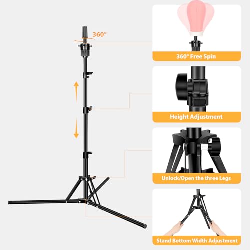Beauty Star 63inch Tall Wig Stand Tripod with 22inch Mannequin Head, Canvas Block Wig Head Included Adjustable Holder and Wig Caps Kit for Multiple wigs, Perfect for Making Wigs, Display Styling