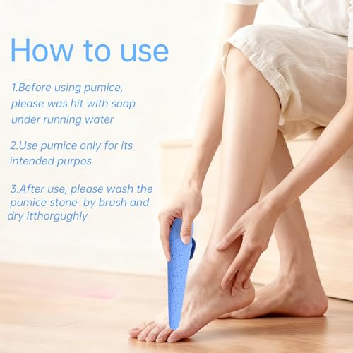 Glass Pumice Stone for Feet Callus Remover?4-in-1 Foot Scrubber Kit with 2 Bigger Dual-Sided Foot Pumice Stones, Cone Foot Exfoliator, Nail Brush for Cleaning Fingernails ?Blue &White