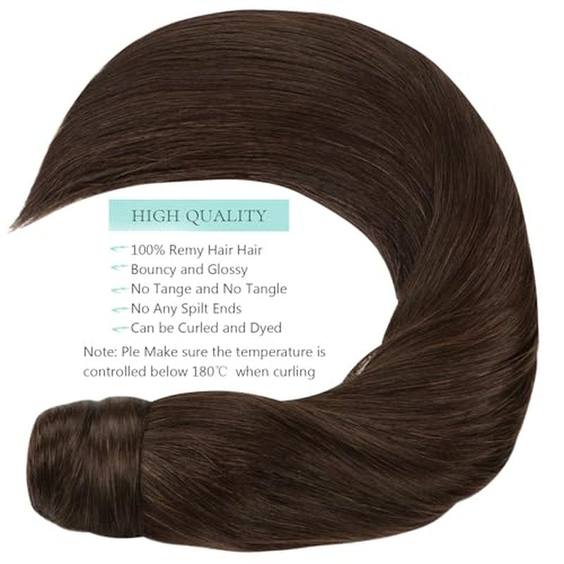 Dark Brown Human Hair Ponytail Extension Silky Long Ponytail Extension Straight #2A New Light Brown 22 Inch 90g Wrap Around Pony tails Extensions Human Hair with Magic Paste