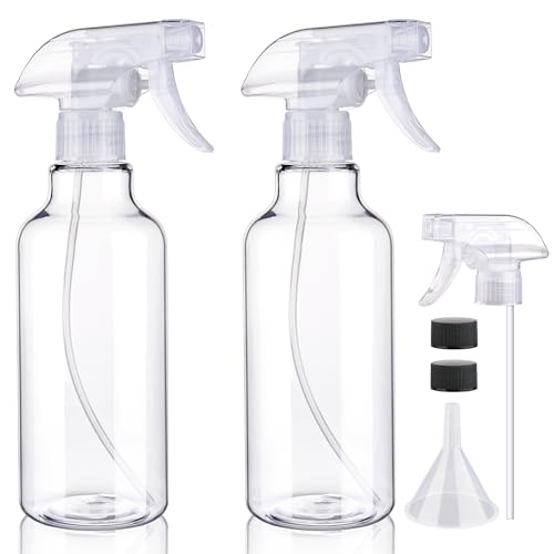 Plastic Spray Bottles Empty Spray Bottle 16.9oz/500ml 2 Pack Heavy Duty Spraying Bottles Mist/Stream Water Bottle for Cleaning Solutions, Essential Oils, Hair (Clear)