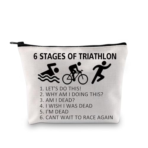 PXTIDY Triathlon Gifts Six Stages Of Triathlon Tri Harder Triathlete Cosmetic Bag Swim Cycle Run Gift for Triathlon Athletes