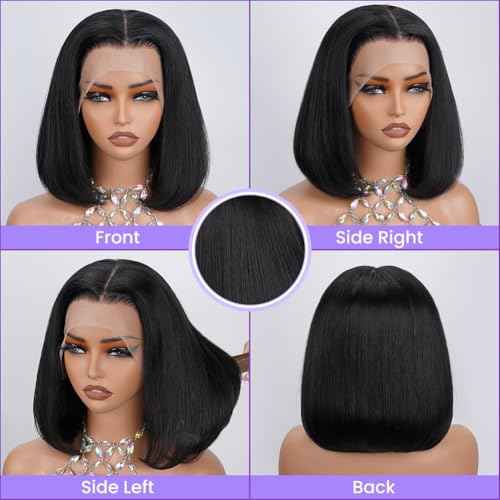 Short Bob Wig Human Hair Straight Bob Lace Front Wigs Human Hair for Women 180 Density Glueless Brazilian Virgin Human Hair Bob Wig 13x4 HD Transparent Lace Frontal Bob Wigs Natural Black 8 Inch