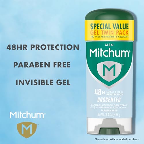 Mitchum Men¡¯s Triple Odor Protection Antiperspirant & Deodorant Gel, Unscented, 48HR Protection, 2 pack