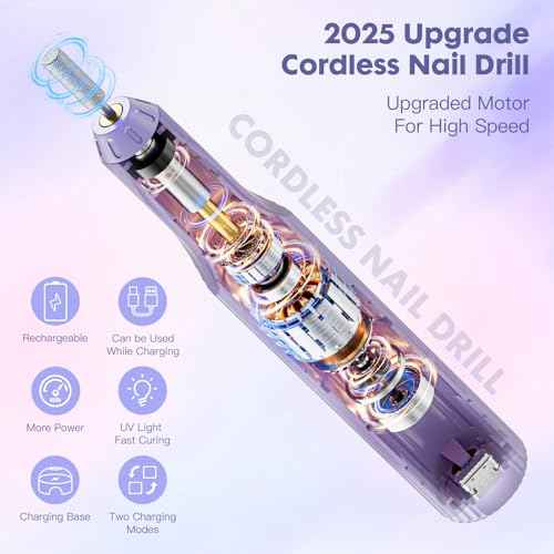 Electric Nail File,Nail Drill Kit with Nail Lamp,Cordless Nail Filer for Acrylic Gel Nails,Professional Nail Drill Machine Polishing Tool Manicure Pedicure Kit Efile Nail Supplies for Home Salon