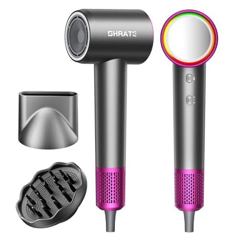 SHRATE Professional High Speed Ionic Hair Dryer | Ultra-Fast Drying | 500 Million Negative Ions | Low Noise | 160000 RPM | Compact Blow Dryer with Magnetic Diffuser for Faster Drying All Hair Types