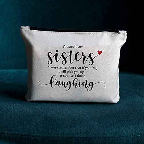 JIUWEIHU Funny Sister Gifts, Sister Gifts from Sisters Brother, Sister Christmas Birthday Graduation Gifts, Gift for Big Little Sister Soul Sister Makeup Bag-You and I are Sister -Inspirational Gifts