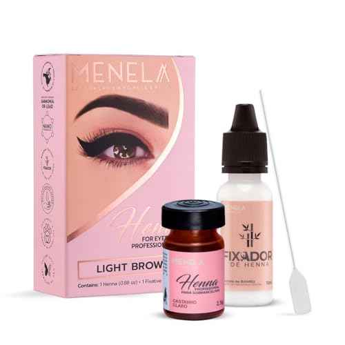MENELA Eyebrow Henna Tint Kit - Light Brown Brow Color with Bamboo Extract - Natural Look, Easy Application - 2.5g Henna + 15ml Fixer - Ammonia-Free, Vegan, Cruelty-Free
