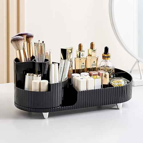 Makeup Organizer Countertop Rotating Makeup Organizer for Vanity Large Capacity Cosmetic Display Case with Makeup Brush Holder Cosmetic Organizer Countertop£¨Black£©