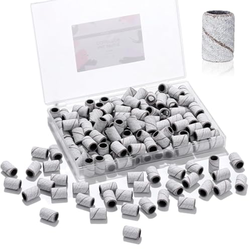 Makartt Sanding Bands for Nail Drill-100 Pcs Nail File Sanding Bands for Drill Bits #180 Medium Grits for Acrylic Nails Gel Removing and Shaping, Upgrade Thicker Durable Sanding Drill Bit, White