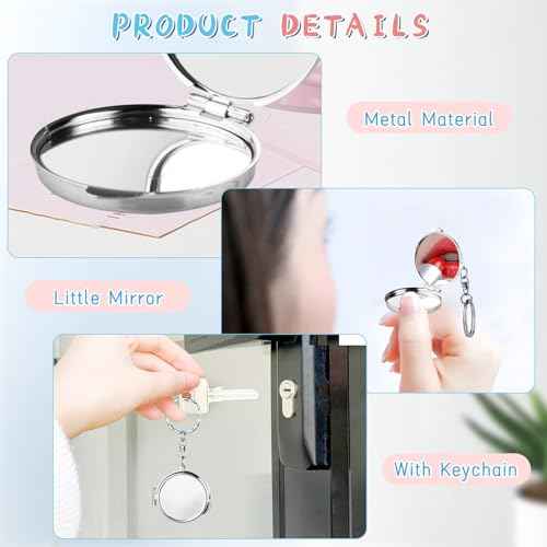 10 Pcs Compact Mirror Portable Metal Folding Mirror with Key Ring for Pockets Bags Wallets Travel Toiletries Gifts - Round