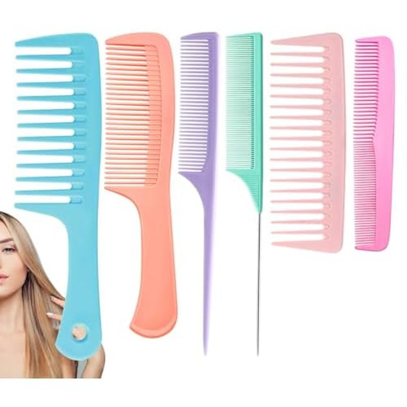 Hair Combs for Women Men, Large Wide Tooth Comb, Fine Tooth, Rat Tail Comb, Comb Set for Wet Curly Thick Thin Hair Styling Detangling (6 PCS)