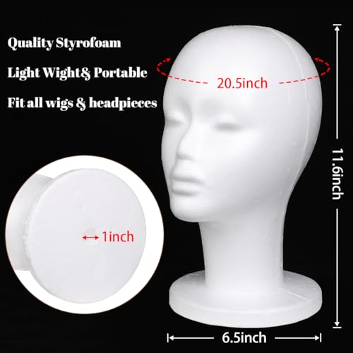 Leeven 3 Packs Foam Wig Head Female Styrofoam Mannequin Head Stand for wigs foam heads Wig Display for Style, Model, Display Hair, Hats, Hairpieces, Mask , Salon and Travel