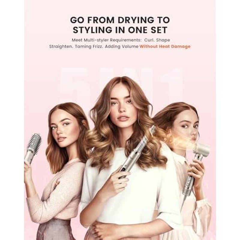 5-in-1 Professional Hair Dryer Brush, Powerful Multi-Styler with Auto-Wrap Curlers, Fast Drying Curling Straightening Volumizing Without Heat Damage, Storage Case Best Gift for Girl/Women
