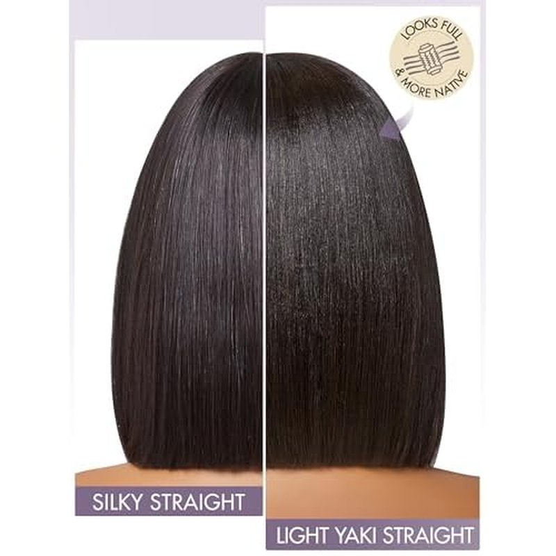 LUVME HAIR 10 Inch Light Yaki Straight Bob Wig with Bangs Human Hair Realistic HD Lace Short Black Bob Wigs, Ready to Go Blunt Cut Bob Wig Glueless 180 Density