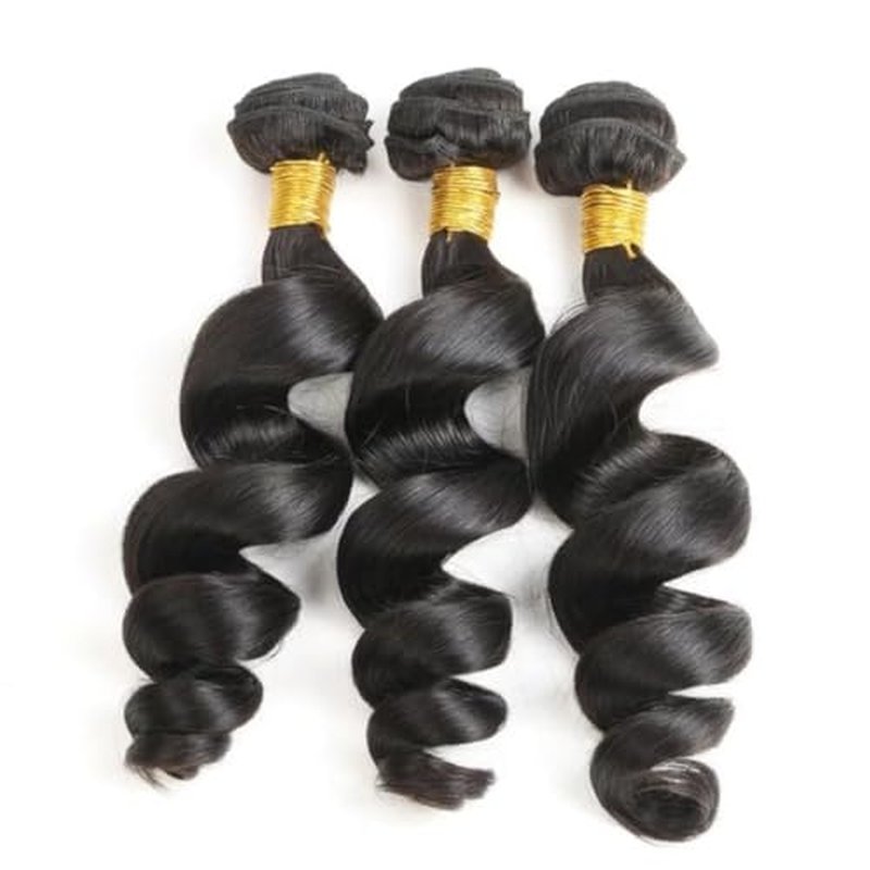Loose Wave Hair Bundles Thick Brazilian Virgin Human Hair Loose Wave Bundles for Women Natural Black Color Can Be Dyed and Styled Total 300g 16 18 20 Inch