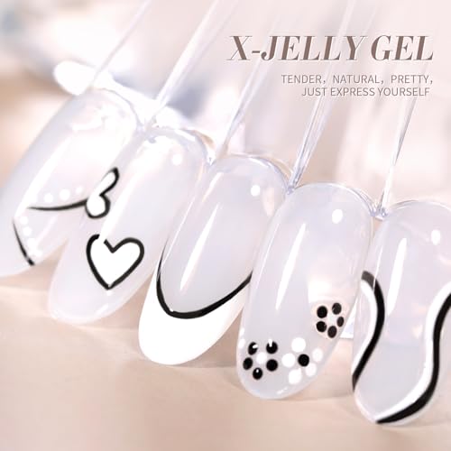 Born Pretty Milky White Gel Nail Polish Jelly White Sheer Translucent Neutral Gel Polish Hema-Free Soak Off Nail Art Gel 15ml, 0.54 Fl Oz