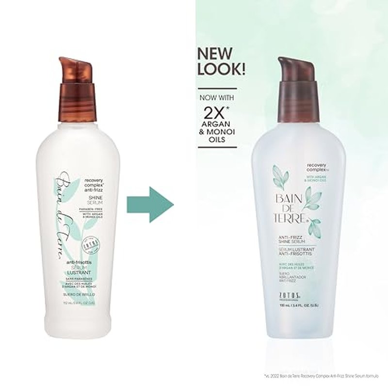 Bain de Terre Recovery Complex Anti-Frizz Shine Serum, Silky Shine & Frizz Control with Argan & Monoi Oils, Paraben-Free, Alcohol-Free, Color-Safe, Vegan