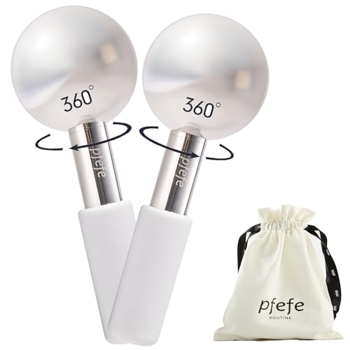 Pfefe 360 Rotating Ice Globes for Face & Eyes, Unbreakable Stainless Steel Cryo Sticks for Beauty Routines, Facials Cold Roller Colling Globes for Puffiness, Wrinkles, Dark Circles, Headaches