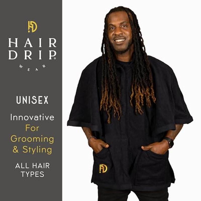 2-In-1 Protective Wearable Garment with Integrated Hair Drying Towel, White-Black, S/M L/XL 2XL/3XL, Unisex
