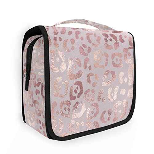 Hanging Toiletry Bag Rose Gold Leopard Print Makeup Bag Portable Travel bag for Toiletries Organizer Bags for Women Men, Travel-Essentials Bag