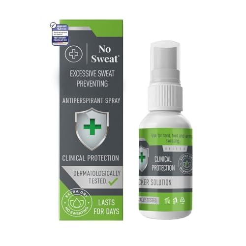 NO SWEAT Maximum Strength Antiperspirant Spray, Strong Deodorant for Excessive Sweating & Hyperhidrosis Treatment, Lasts up to 7 Days -50ml) Packing May Vary