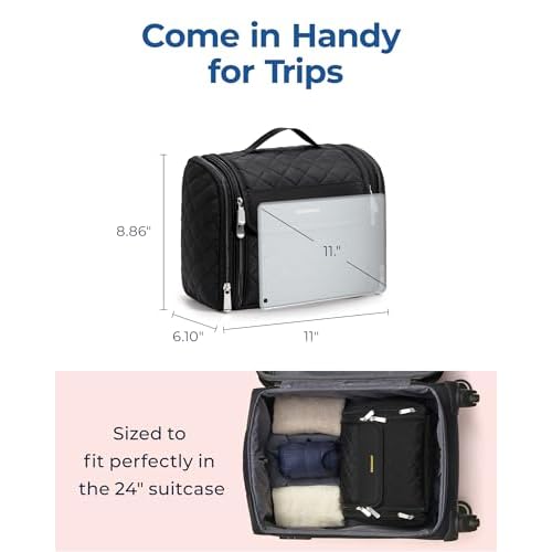 BAGSMART Makeup Bag for Women with Hanging Hook, Large Portable Capacity Water-resistant Organizer Travel Case for Toiletries and Cosmetics, Brown