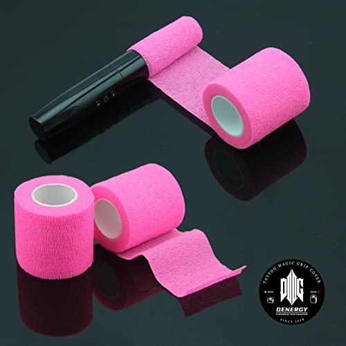 Tattoo Grip Cover Wrap Pink - Denergy 6PCS PMU Pen Grip Tape Wrap Cover Cohesive Sports Adherent Tape Adhesive Bandage for Tattoo Machine Tattoo Accessories (Hot Pink 6pcs)
