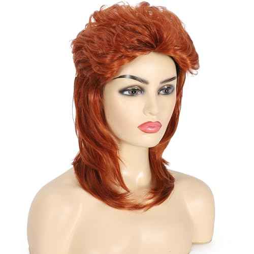 Auburn Mullet Wig for Women 70s80s Disco Wig Shoulder Length Layered Heat Resistant Synthetic Hair Cosplay Daily Party Halloween