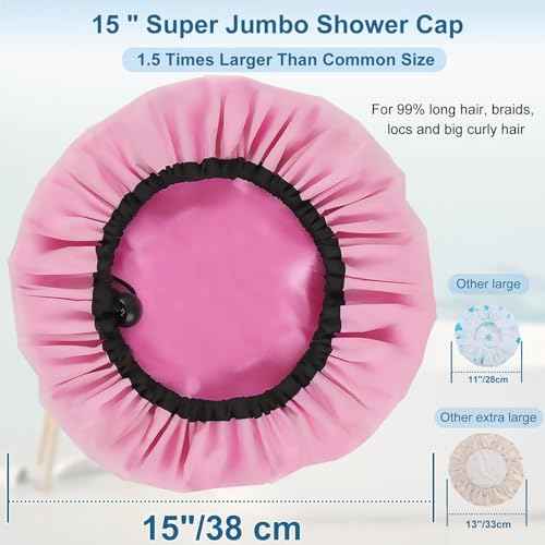 3 Pcs Super Jumbo Satin Lined Shower Cap for Women, Extra Large, Adjustable for Braids, Long Hair & Locs Dreadlocks