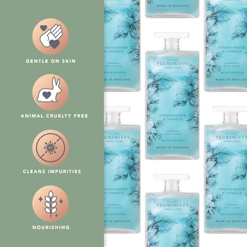 Pecksniff¡¯s Sandalwood & Vanilla Foaming Bath Soak ? Luxury Bubble Bath, 1L / 33.8 fl oz, Made in England