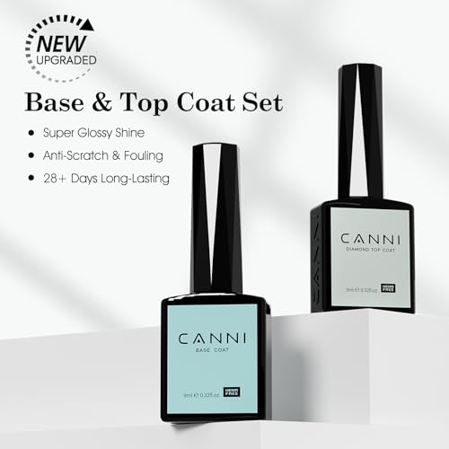 CANNI 2 Pcs No Wipe Gel Top Coat and Base Coat Set- High Gloss Shiny Long Lasting Base Top Coat Gel Nail Polish, Soak Off Nail Art Home and Professional Manicure