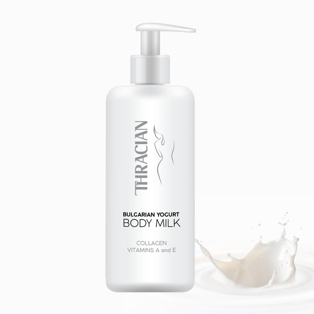 Thracian Bulgarian Yogurt Natural Moisturizing Body Milk with Essential Oils, Collagen, Vitamins E & A, Extra Soothing Lotion for Sensitive and Dry Skin, Non-Greasy, 500 ml, 16.9 Fl Oz