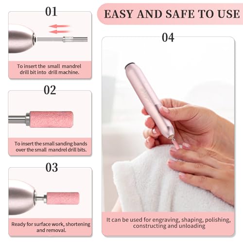 200pcs 180 Grit Small Sanding Bands for Nail Drill with 2pcs 3/32¡¯¡¯ Upgrade Mandrels Bits, Mini Sanding Bands for Nail Drill for Manicure Nail Salon and Nail Enthusiasts Use, Pink