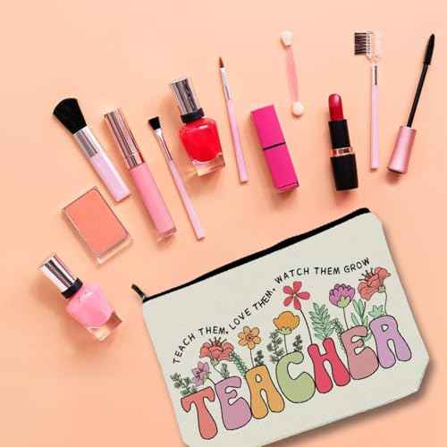 Teacher Appreciation Gifts Makeup Bag: Floral Themed Cosmetic & Toiletry Organizer Pouch For Women & Girls Teachers - Ideal Gift for Travel, Birthdays, Christmas, Teacher's Day, Thanksgiving Day.