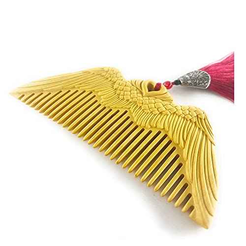 Wooden Comb For Women - Carved Craft Natural Boxwood Hair Comb - No Static Fine Tooth Wood Comb with gift box (Angel Wings)