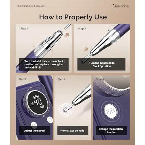 MelodySusie Professional 2 in 1 Nail Drill Kit 40,000 RPM, MB420G Brushless Portable Cordless Rechargeable Electric Nail File, Efile Nail Drill Machine for Acrylic Gel Nails Polishing Removing, Purple