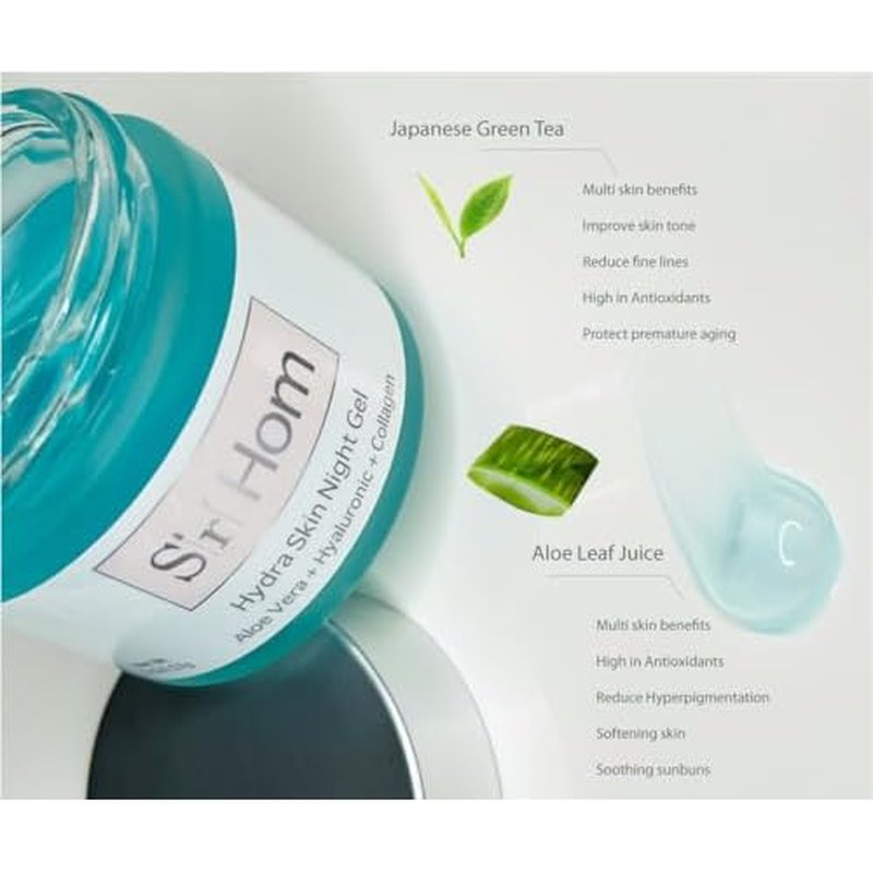 Hydra Skin Night Gel, Aloe Vera with Hyaluronic Acid and Collagen, Hydrating Face Moisturizer